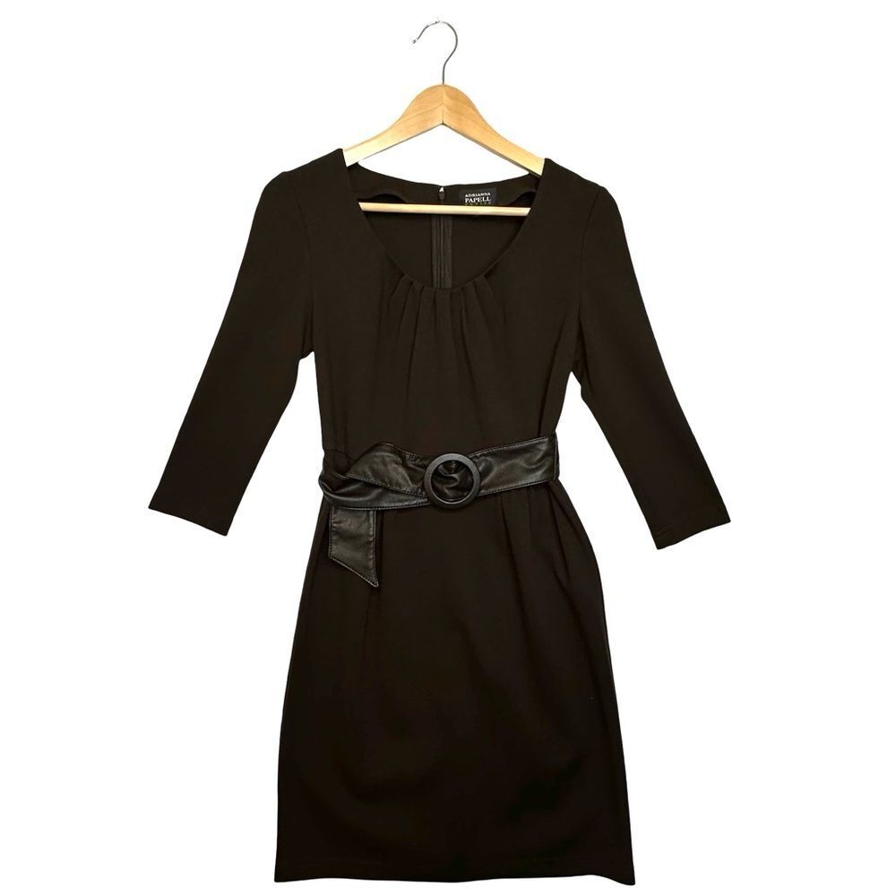 ADRIANNA PAPELL Chocolate Brown Belted Sheath Dress Size 8P